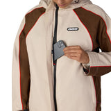 Hooded shell jacket with front zipper and red-trim side stripes