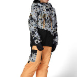 Boys' animal-print insulated jacket with hood, zip front and black side panels