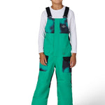Boys' deep green insulated bib overalls with front chest pockets and straps