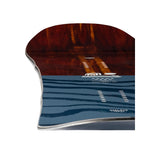 Arbor Women's Veda Camber Snowboard 2025 - A dark brown snowboard with a white logo on top of it, featuring a wavy pattern and a black stripe at the bottom.