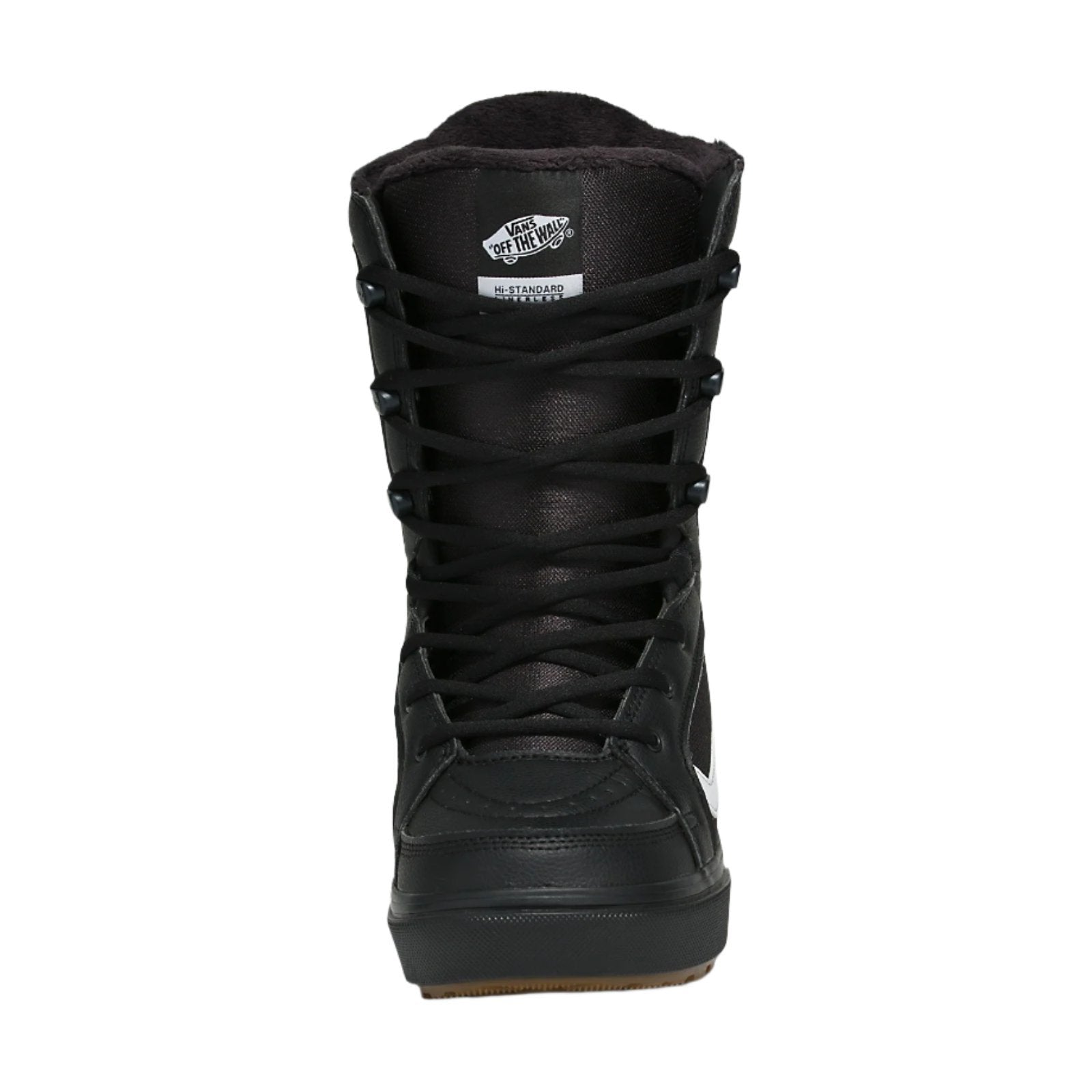 Vans Hi-Standard Linerless Snowboard Boot 2025 - Black snowboard boot with white logo on side and brown sole.