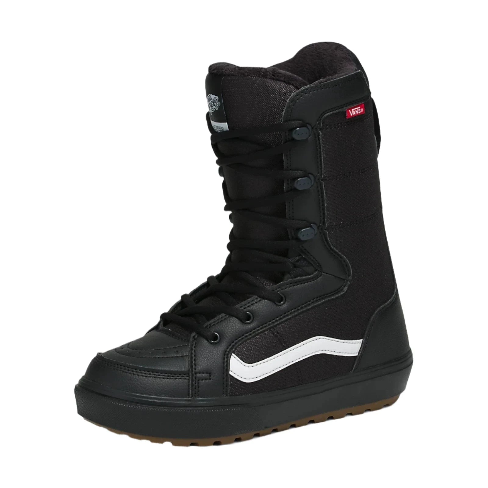 Vans Hi-Standard Linerless Snowboard Boot 2025 - Black snowboard boot with white logo on side and black laces.