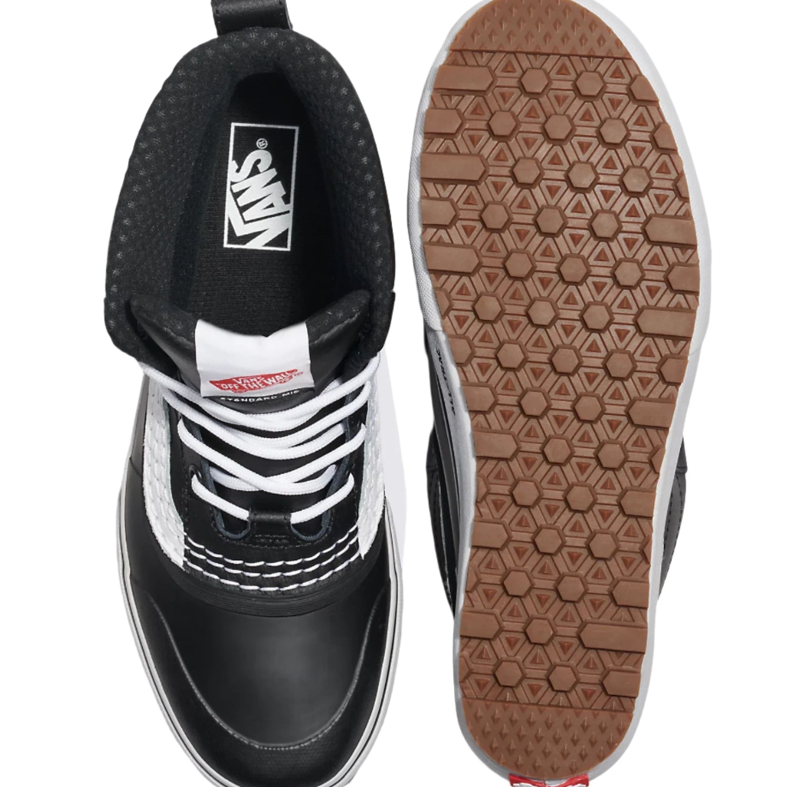 Vans MTE Standard Mid Waterproof Boot 2025 - Black waterproof boots with white laces and a black sole.