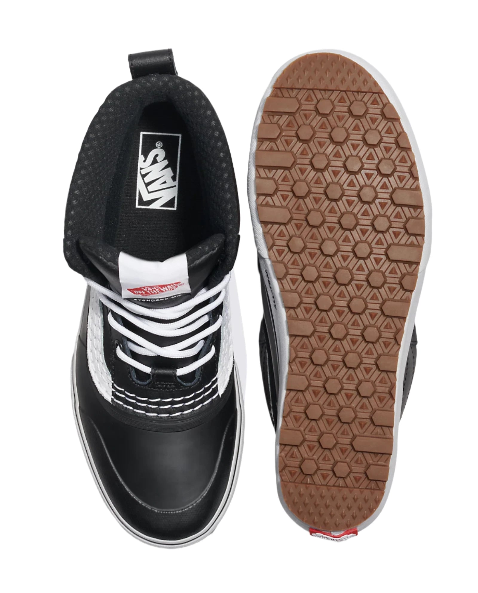 Vans MTE Standard Mid Waterproof Boot 2025 - Black waterproof boots with white laces and a black sole.