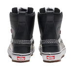 Vans MTE Standard Mid Waterproof Boot 2025 - Black waterproof boots with white stitching and red logo on side.