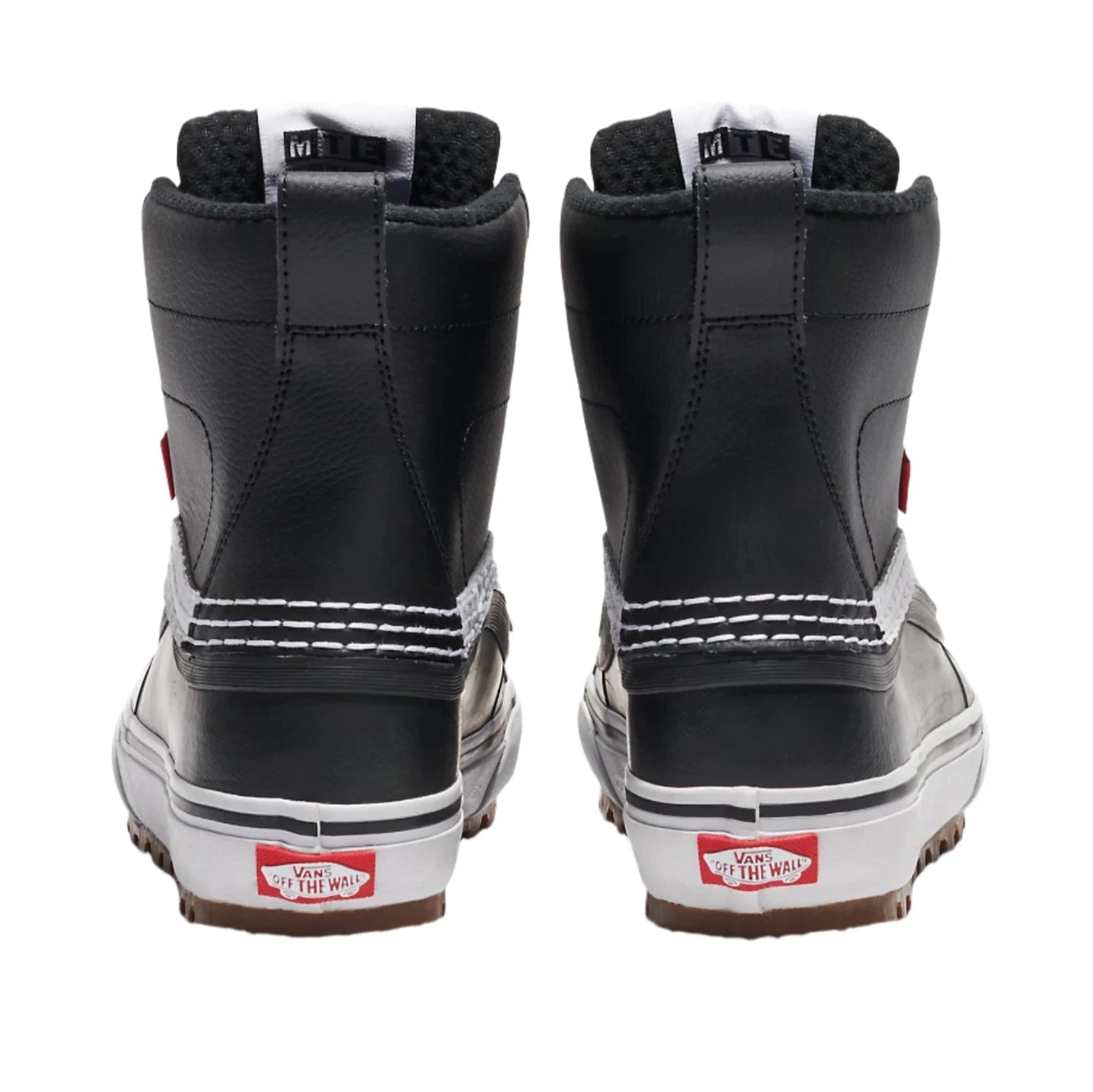 Vans MTE Standard Mid Waterproof Boot 2025 - Black waterproof boots with white stitching and red logo on side.