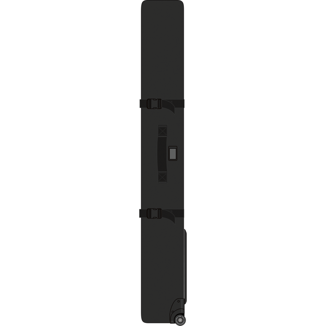 Black wheeled snow bag with top handle and padded carry straps