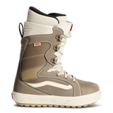 Vans snowboard boots, high-top lace-up in walnut brown and tan with rubber outsole.