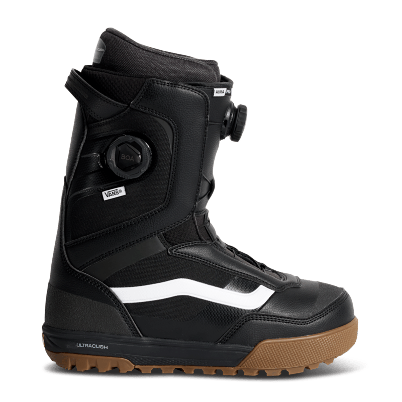 Vans Aura Pro 2.0 snowboard boots, black with BOA dial and white stripe