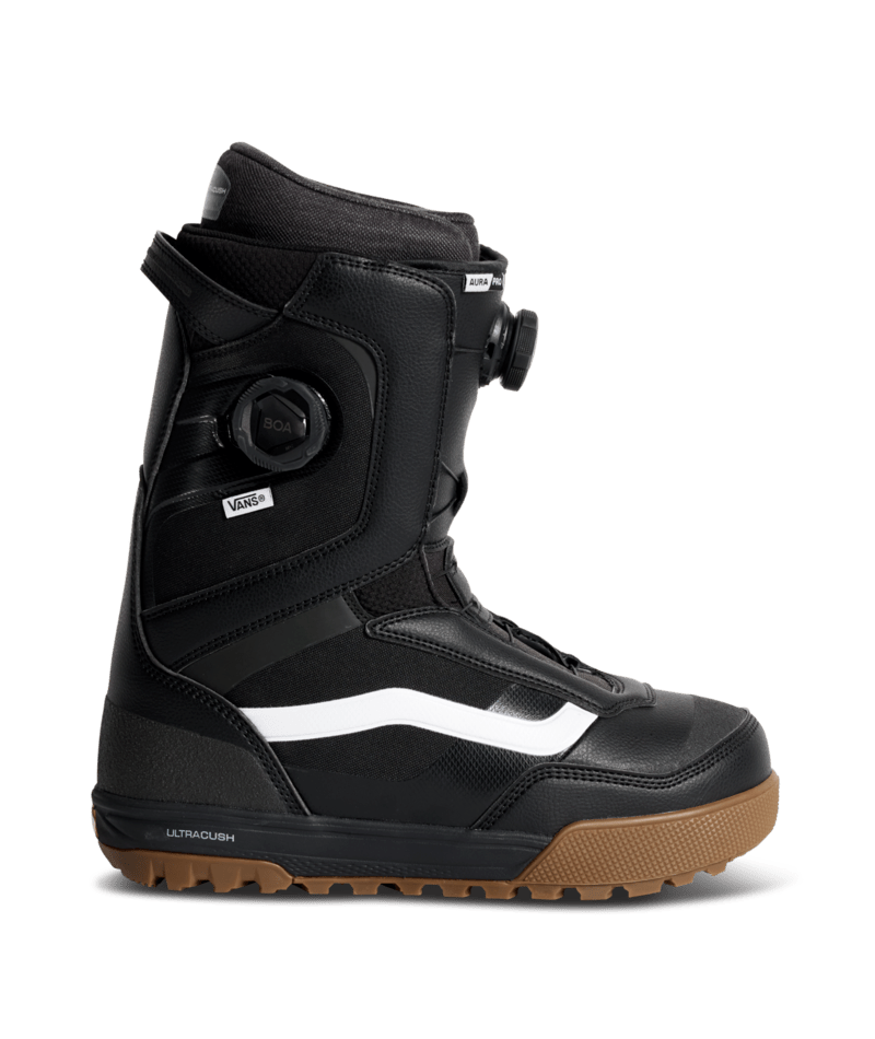 Vans Aura Pro 2.0 snowboard boots, black with BOA dial and white stripe
