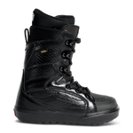 Black high-top snowboard boot with lace-up closure, textured upper and chunky rubber sole.
