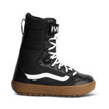 Vans linerless high-top snowboard boots, black with white stripe and gum rubber sole