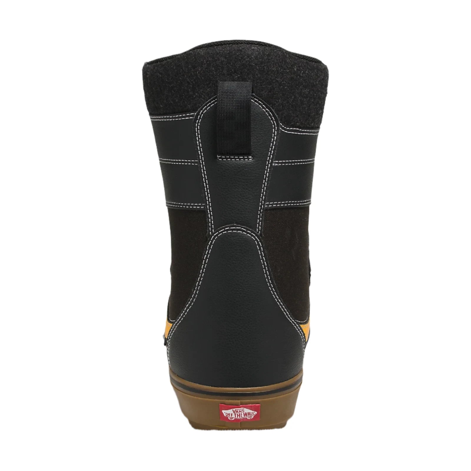 Vans Hi-Standard LL DX Snowboard Boot 2024 - Black snowboard boot with white stitching and yellow accents on the heel.