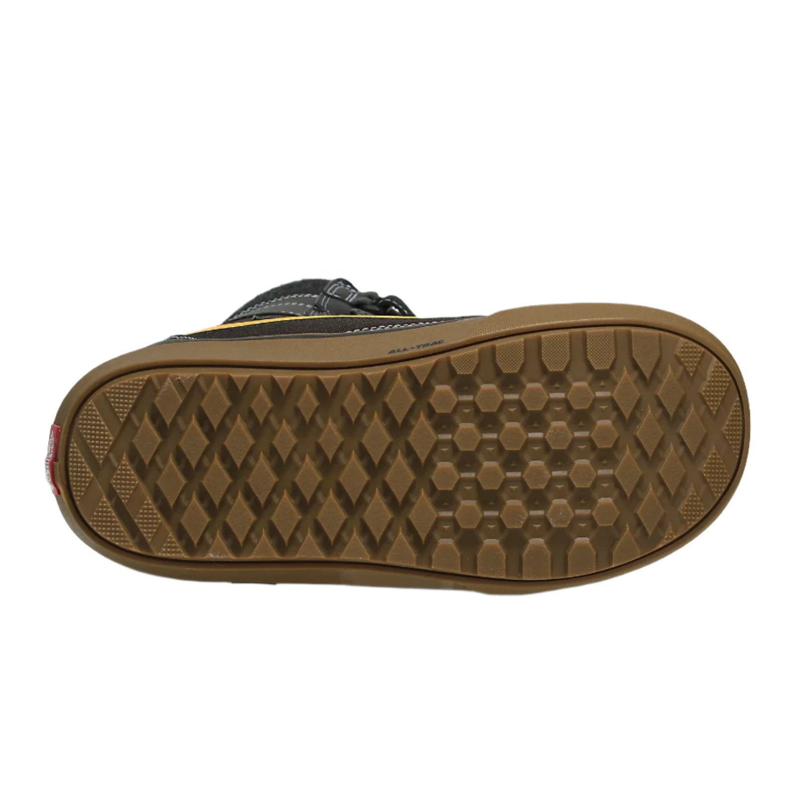 Vans Hi-Standard LL DX Snowboard Boot 2024 - A black snowboard boot with yellow accents and a brown sole.