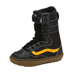 Vans Hi-Standard LL DX Snowboard Boot 2024 - Black snowboard boot with white stitching and a yellow stripe on the side.