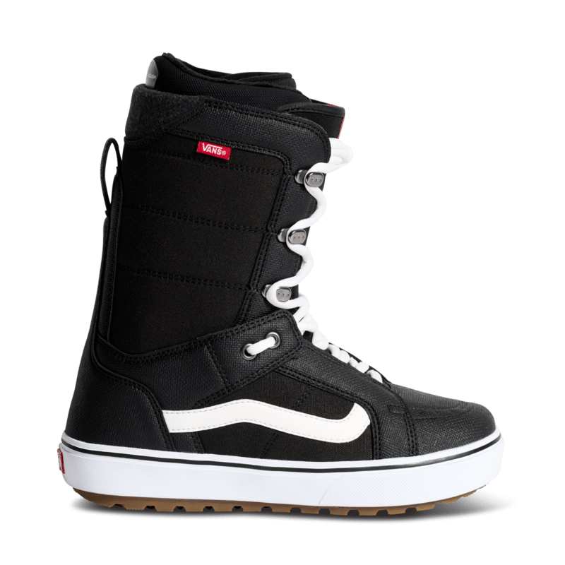 Vans Hi-Standard OG snowboard boots, black high-top with white side stripe and lace-up