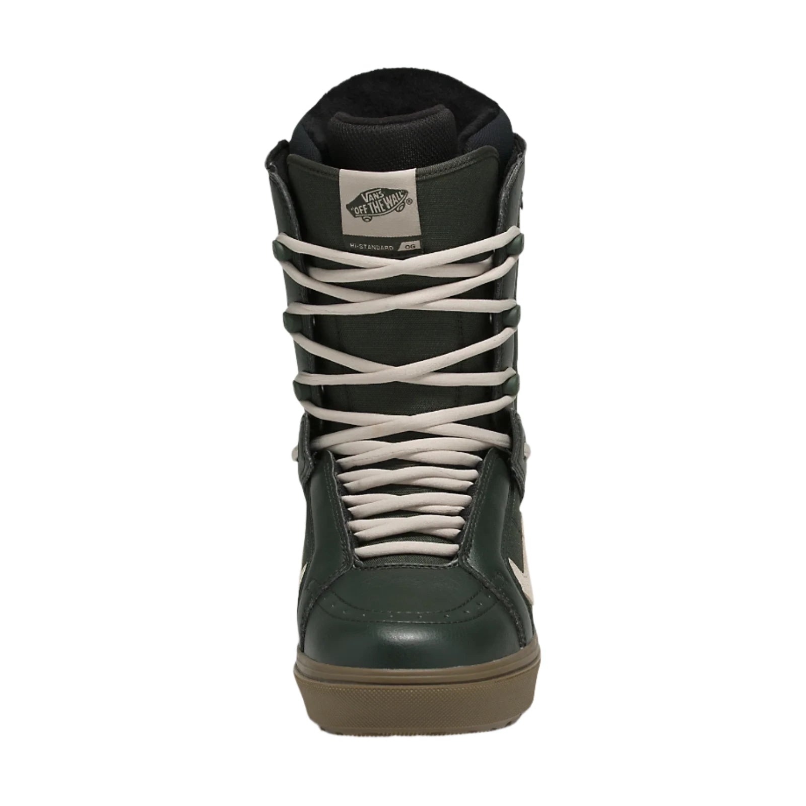 Vans Hi-Standard OG Snowboard Boot 2024 - A dark green snowboard boot with a white logo on the side and white laces.