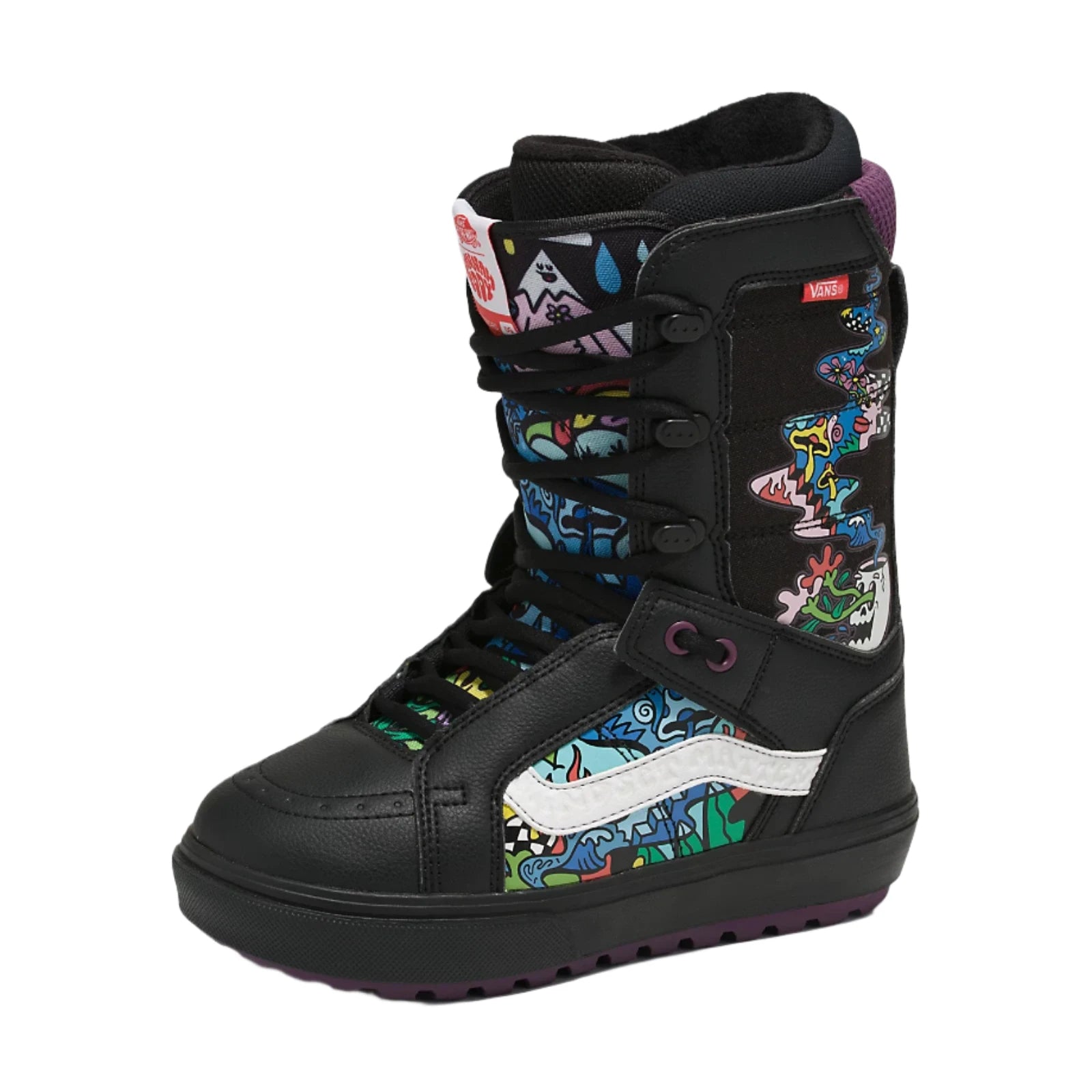 Vans Hi-Standard OG Snowboard Boot 2024 - Black snowboard boot with white logo on side and purple accents.