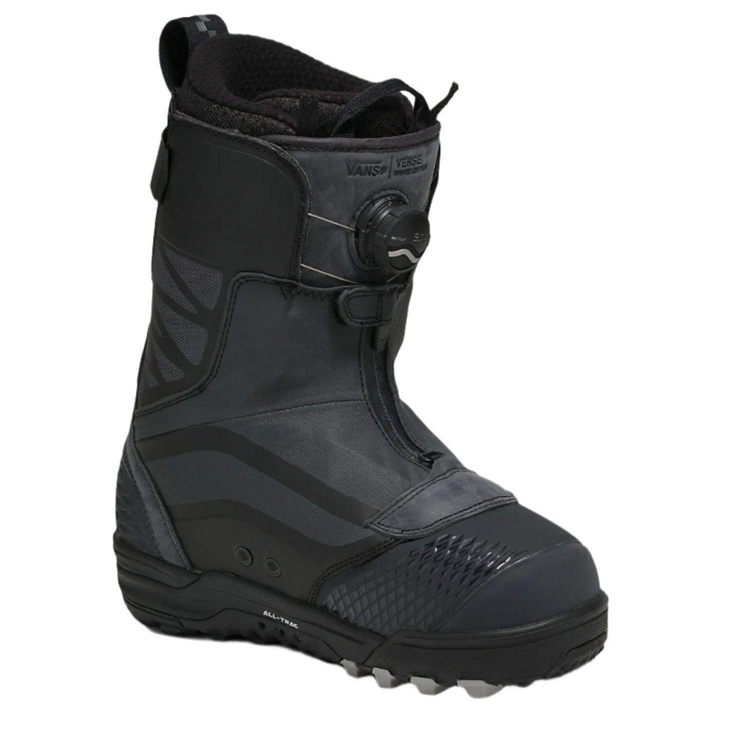 Vans Verse Range Edition x Blake Paul Snowboard Boot 2024 - A black snowboard boot with a textured toe cap and a strap closure system.