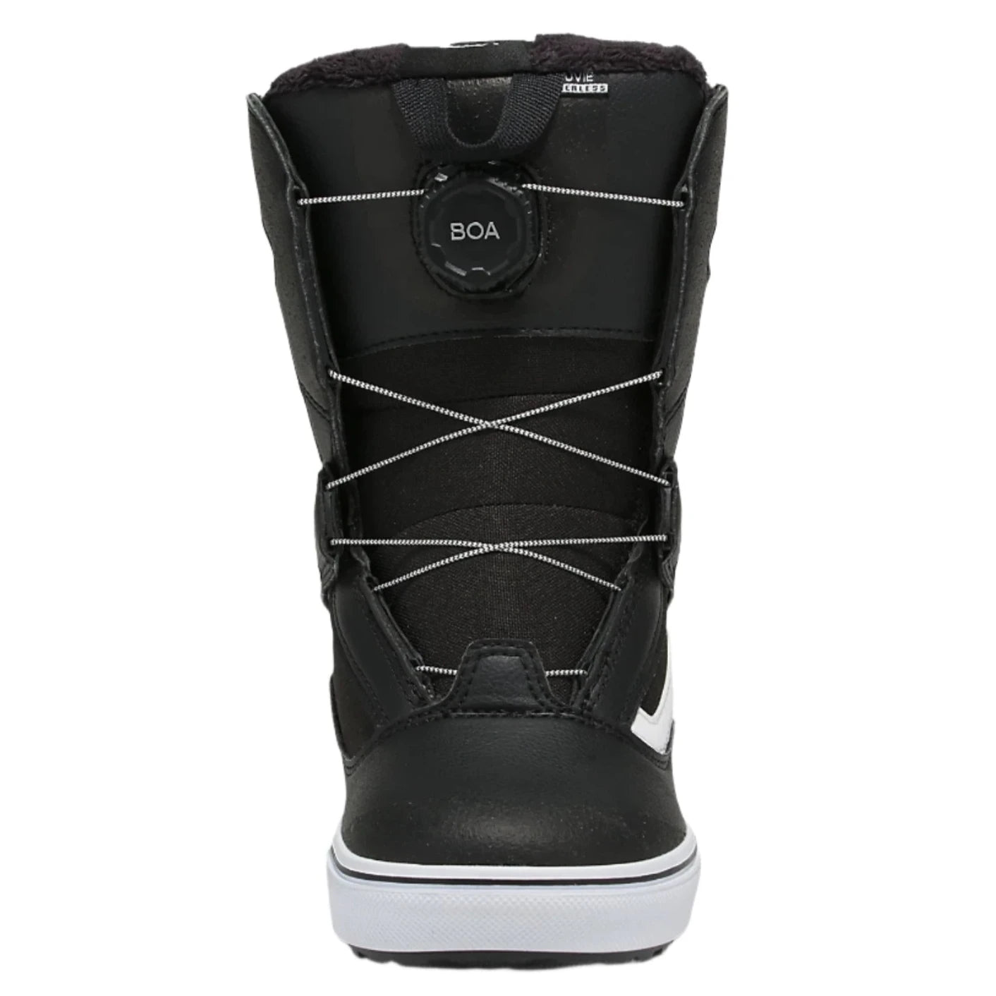 Vans Junior's Juvie Linerless Snowboard Boot 2025 - Black snowboard boot with white logo on side and black laces.