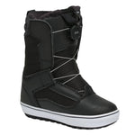Vans Junior's Juvie Linerless Snowboard Boot 2025 - Black snowboard boots with white trim and a black strap on the side.