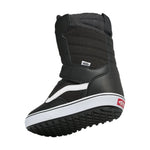 Vans Junior's Juvie Linerless Snowboard Boot 2025 - Black snowboard boot with a white stripe on the side and a red logo on the heel.