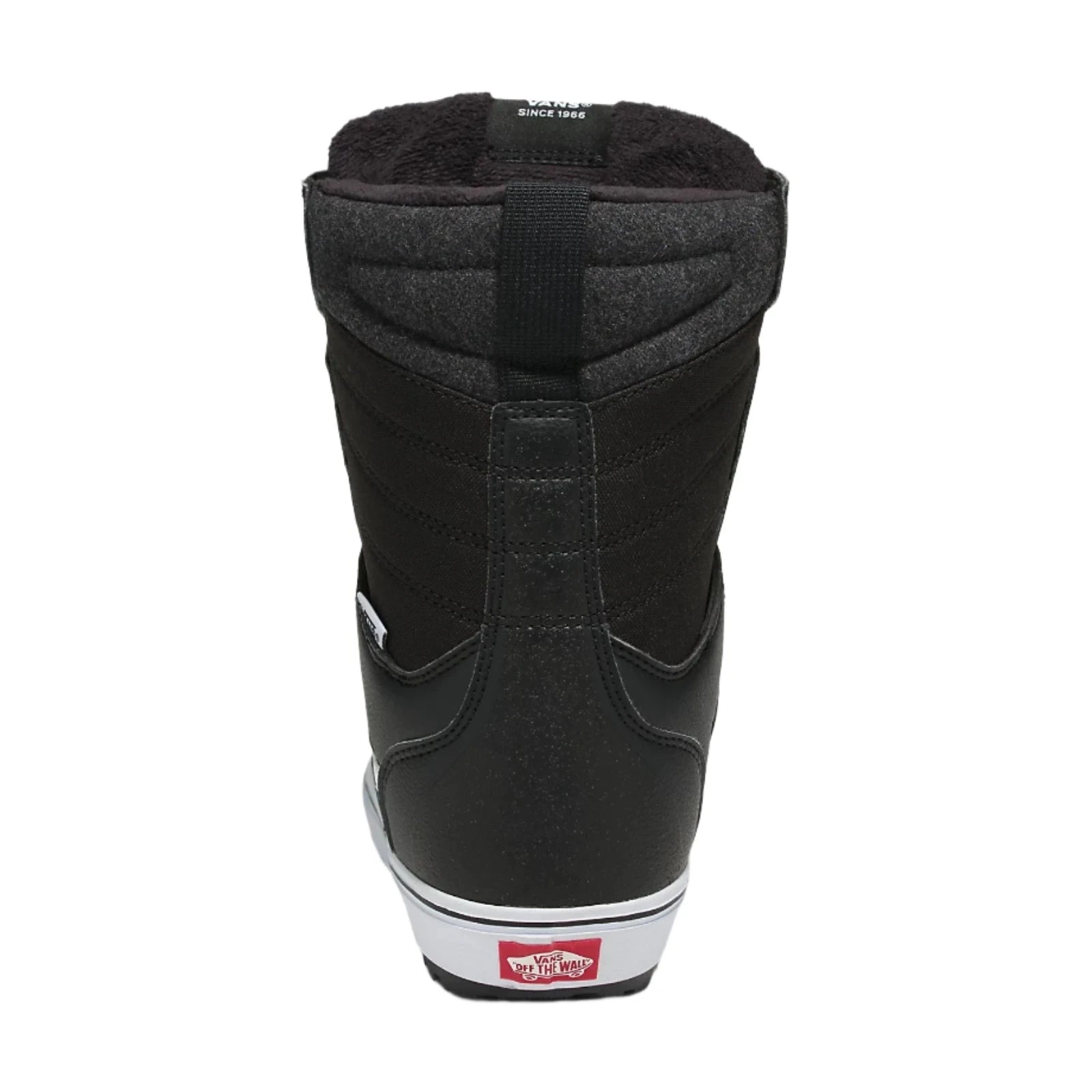 Vans Junior's Juvie Linerless Snowboard Boot 2025 - Black snowboard boot with white trim and logo on side.