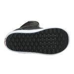 Vans Junior's Juvie Linerless Snowboard Boot 2025 - Black snowboard boot with white trim and red logo on the heel.