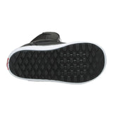 Vans Junior's Juvie Linerless Snowboard Boot 2025 - Black snowboard boot with white trim and red logo on the heel.