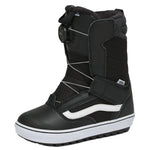Vans Junior's Juvie Linerless Snowboard Boot 2025 - Black snowboard boot with white logo on side and black strap across top.