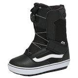 Vans Junior's Juvie Linerless Snowboard Boot 2025 - Black snowboard boot with white logo on side and black strap across top.