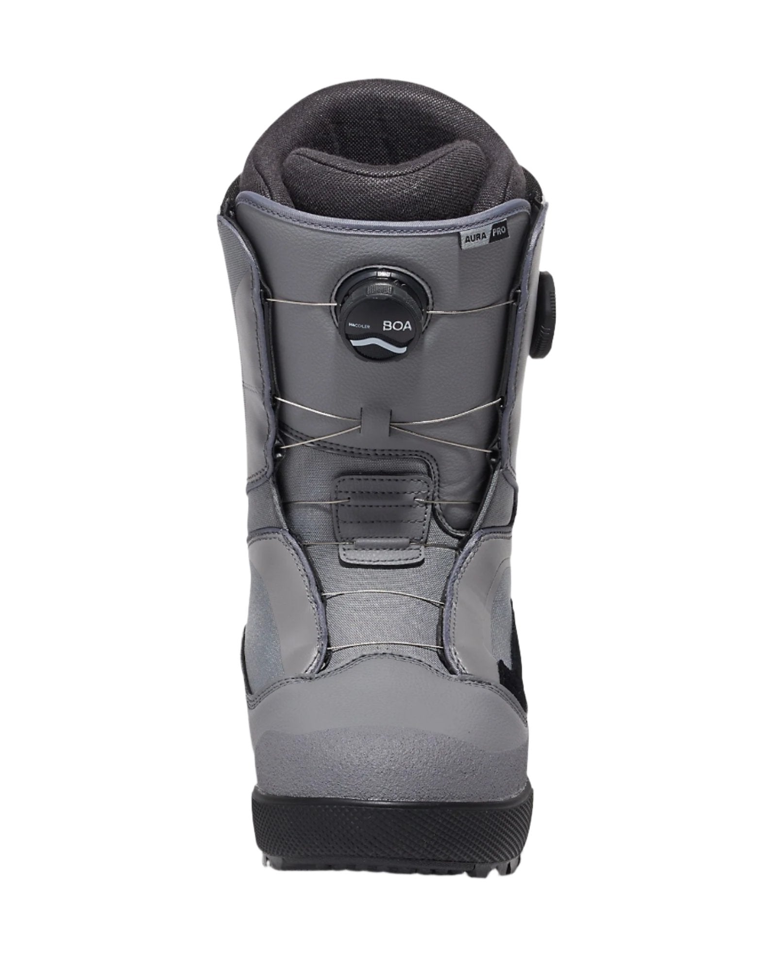 Vans Men's Aura Pro Snowboard Boot 2025 - Black snowboard boot with a round black BOA dial on top.