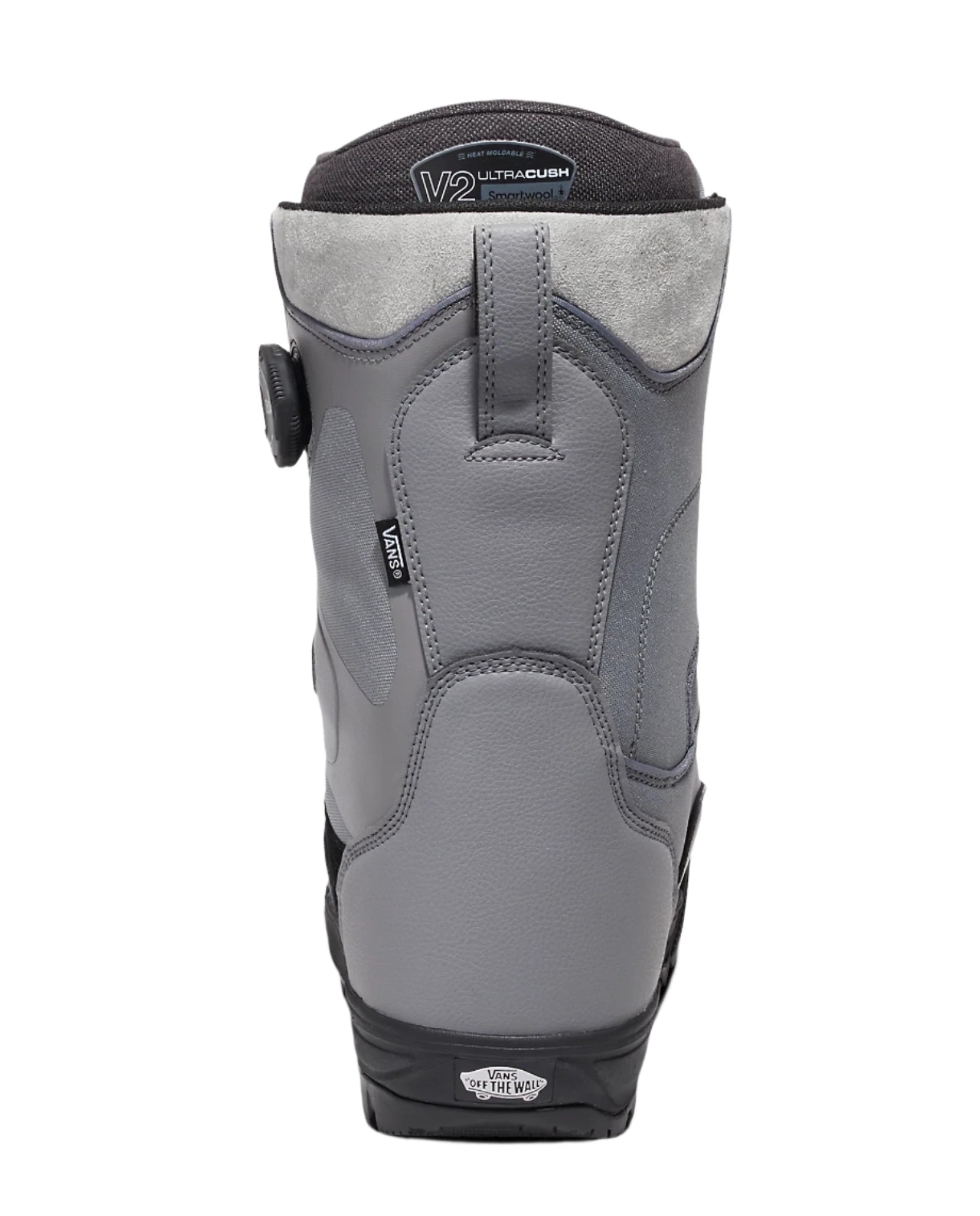 Vans Men's Aura Pro Snowboard Boot 2025 - A gray snowboard boot with a black sole and strap, featuring a textured pattern on the upper portion.