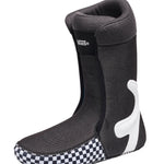 Vans Men's Aura Pro Snowboard Boot 2025 - A black snowboard boot with a white logo on the side and a checkered patterned sole.