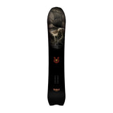 Never Summer Valhalla Snowboard 2025 - A black snowboard with a large ship sailing on choppy water printed on top.