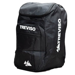 Treviso Venture Boot Bag 2024 - Black boot bag with white logo on front and top flap, featuring a zippered pocket on the side.