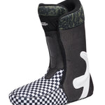 Vans Men's Verse x Parker Szumowski Snowboard Boot 2025 - A black snowboard boot with a white checkered pattern on the toe and heel, featuring a camouflage pattern on the top.