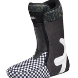 Vans Men's Verse x Parker Szumowski Snowboard Boot 2025 - A black snowboard boot with a white checkered pattern on the toe and heel, featuring a camouflage pattern on the top.