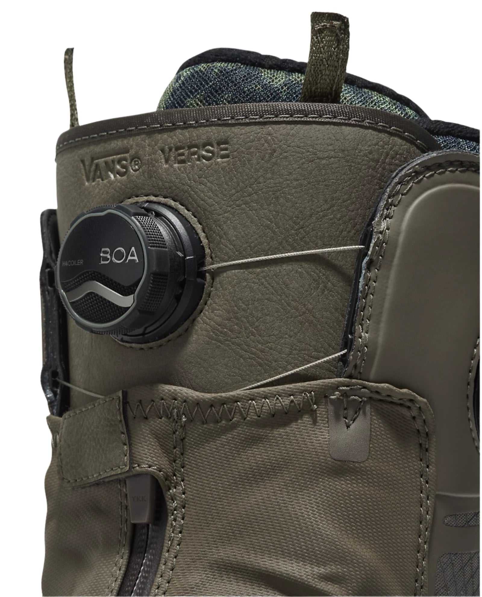 Vans Men's Verse x Parker Szumowski Snowboard Boot 2025 - A black snowboard boot with a white logo on the side and a strap across the top.