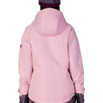Women's insulated ski jacket, light pink, hooded back view, full-zip