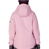 Women's insulated ski jacket, light pink, hooded back view, full-zip