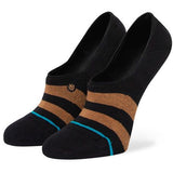 Stance Women's Anything No Show Sock 2023 - A pair of black no-show socks with a thin blue stripe at the toe.