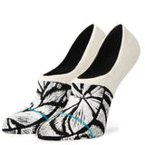 Stance Women's Amira No Show Sock 2024 - White no-show socks with black floral pattern and teal accents.