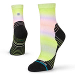 Stance Women's All Time Tab Sock 2023 - A pair of women's ankle-length socks in a gradient pattern of pink, purple and green.