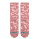 Stance Women's Purrfect Crew Sock - Pink socks with a leopard print design and blue stripe at the top.