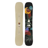Arbor Westmark Rocker Snowboard 2025 - A snowboard with a white base and black top, featuring a distinctive red stripe on the bottom edge of the board.