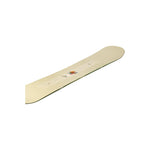 Arbor Westmark Rocker Snowboard 2025 - A cream-colored snowboard with a small, colorful logo featuring an orange bird and blue wings on its top surface.