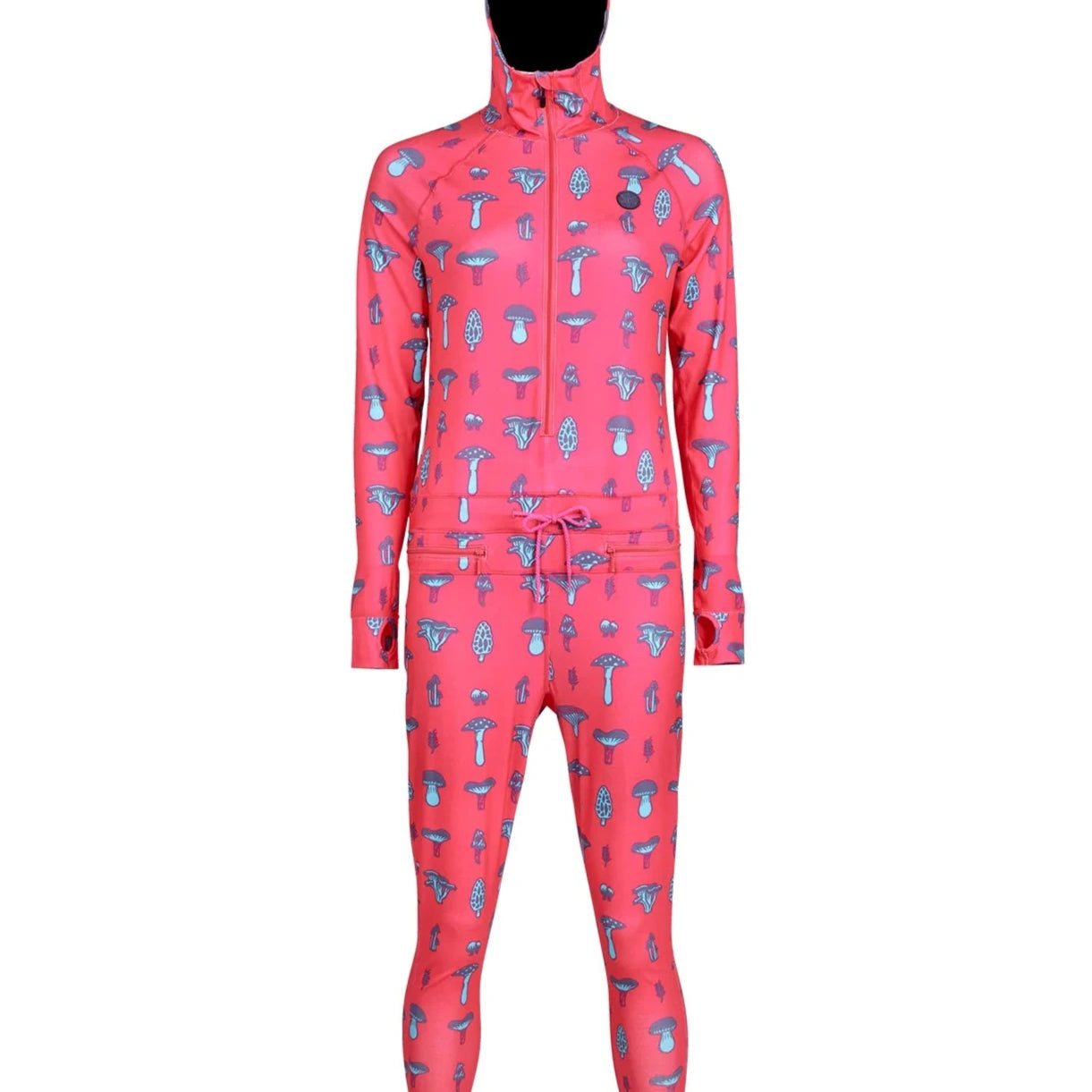 Airblaster Women's Classic Ninja Suit 2025 - Pink suit with blue mushroom pattern.