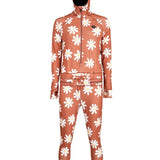 Airblaster Women's Classic Ninja Suit 2025 - A salmon-colored onesie with a hood and white daisy print.