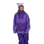 Airblaster Women's Nai Freedom Shell Pullover 2025 - A purple pullover with a hood and zipper, featuring a large front pocket with a zipper.
